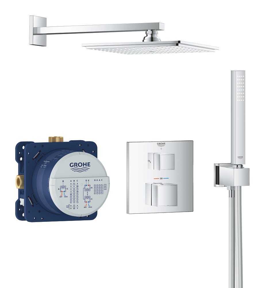 Grohe Grohtherm Cube Perfect Ankastre Banyo/Duş Bataryası, Tepe ve El Duşu Seti