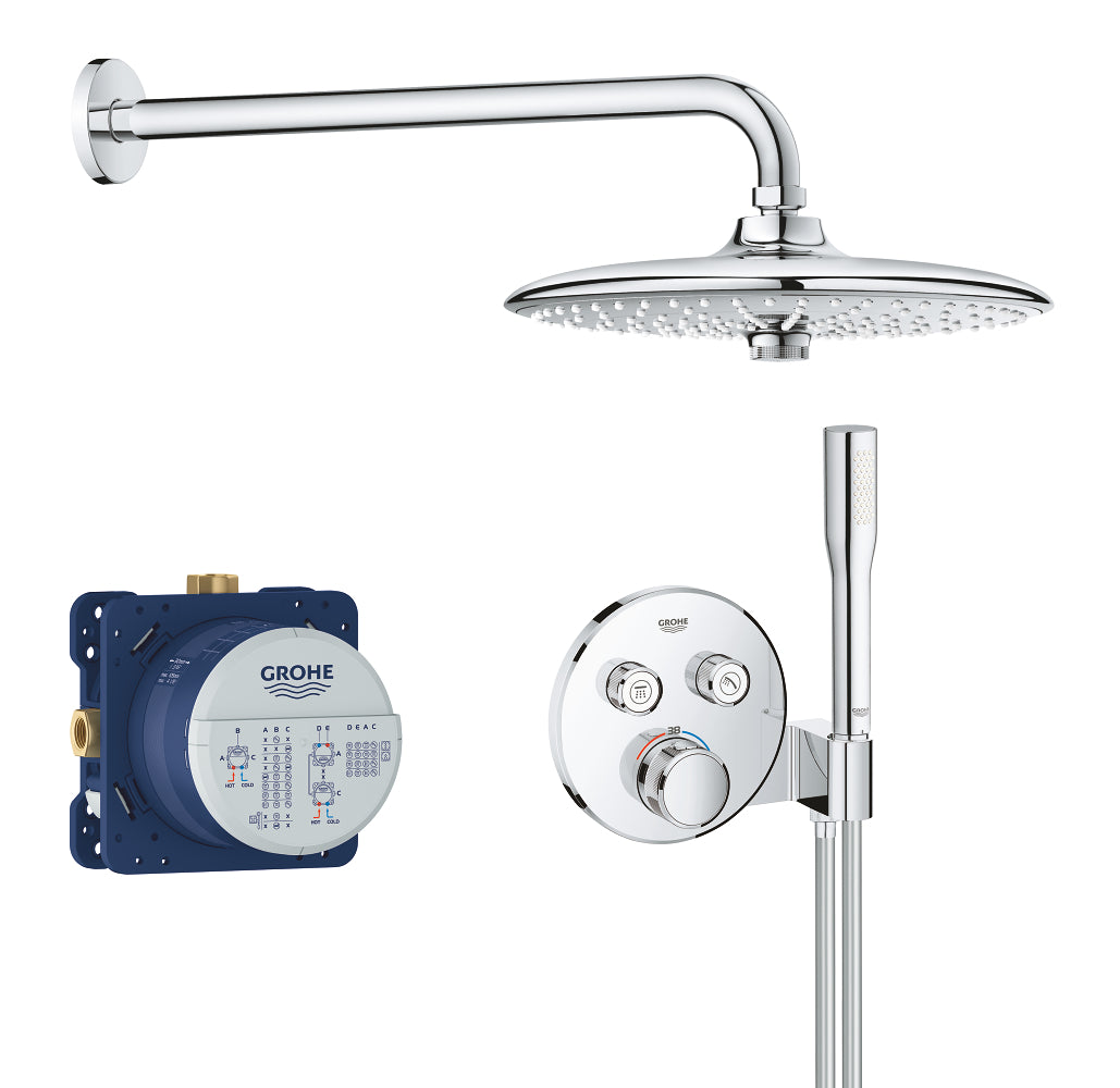 Grohe Grohtherm SmartControl Perfect Ankastre Termostatik Banyo/Duş Bataryası, Tepe ve El Duşu Seti
