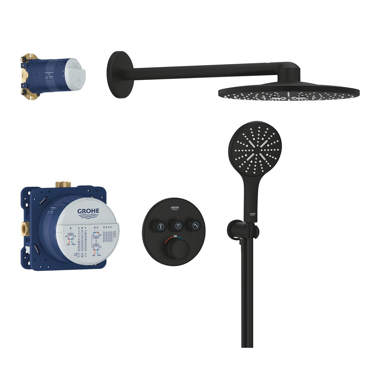 Grohe Grohtherm SmartControl Rainshower SmartActive 310 Ankastre Termostatik Duş Seti, Hayalet Siyah - alternatif görünüm - GROHE 34863KF0