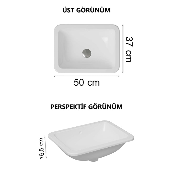 VitrA S20 Tezgahaltı Lavabo, Dikdörtgen, Kompakt, 50x37 cm