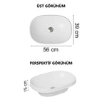 VitrA Frame Yarım Tezgah Üstü Oval Lavabo, 56 cm, Beyaz