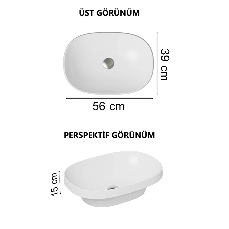 VitrA Frame Yarım Tezgah Üstü Oval Lavabo, 56 cm, Beyaz