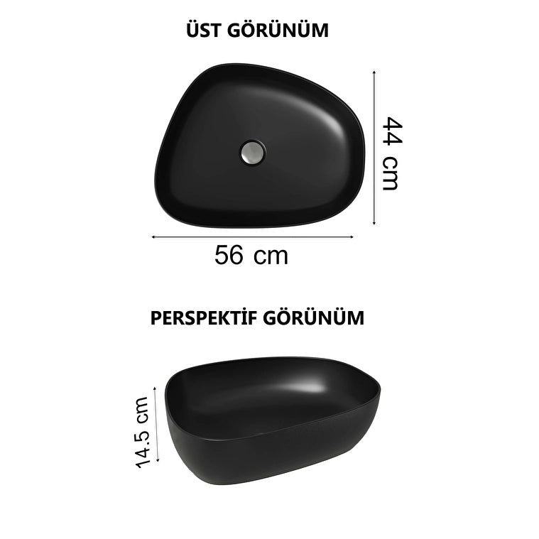 VitrA Outline Asimetrik Çanak Lavabo, 56 cm, Mat Siyah