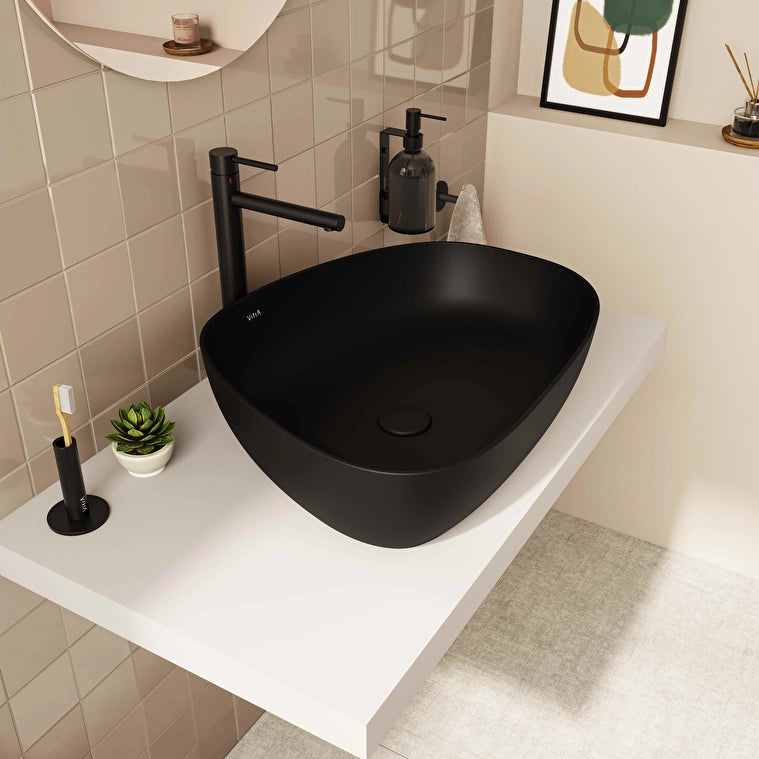 VitrA Outline Asimetrik Çanak Lavabo, 56 cm, Mat Siyah