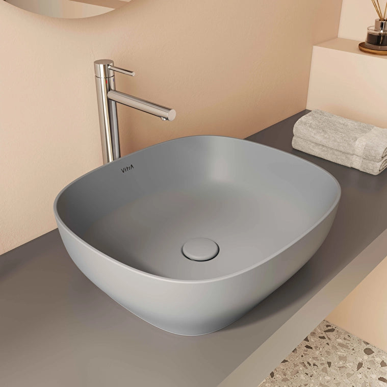 VitrA Outline Kare Çanak Lavabo, 48 cm, Mat Taş Gri