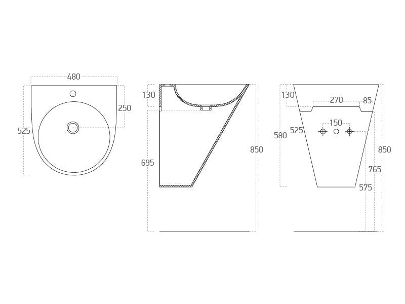 Lucco Garcia Asma Monoblok Lavabo 48 cm, Parlak Siyah