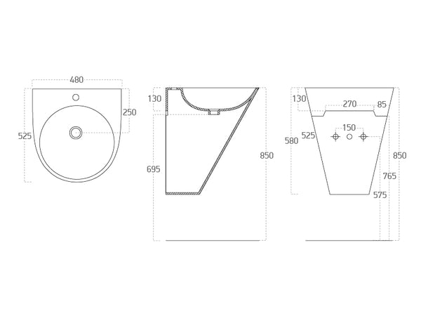 Lucco Garcia Asma Monoblok Lavabo 48 cm, Mat Latte
