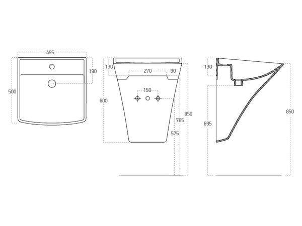 Lucco Loop Asma Monoblok Lavabo 50 cm, Mat Buz Mavi