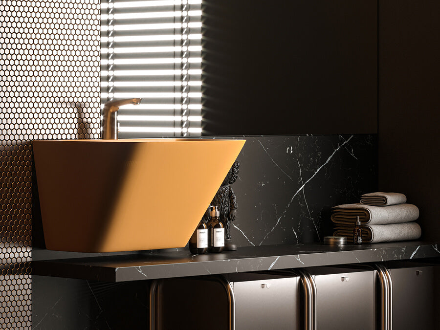 Lucco Moena Asma Monoblok Lavabo 55 cm, Mat Hardal Sari