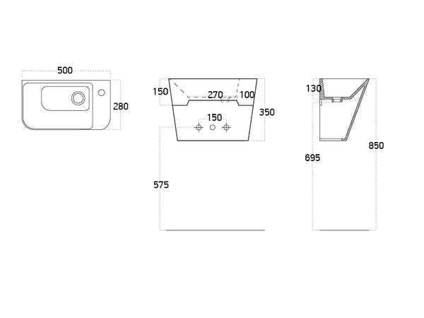 Lucco Primo Asma Monoblok Lavabo 28 cm, Mat Antrasit