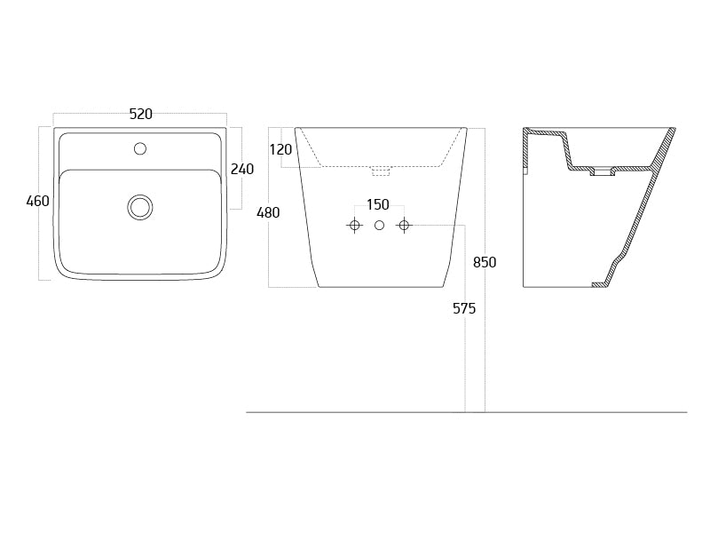 Lucco Bello Asma Monoblok Lavabo 52 cm, Parlak Beyaz