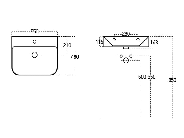 Lucco Allecra Tezgah ustu Lavabo 55 cm, Mat Buz Mavi