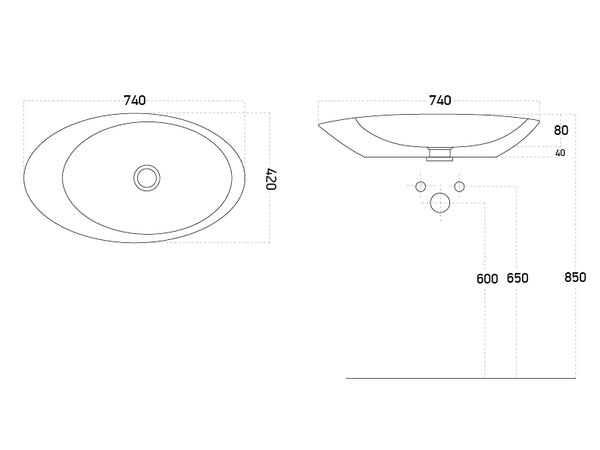 Lucco Gocce Çanak Lavabo 74 cm, Mat Latte