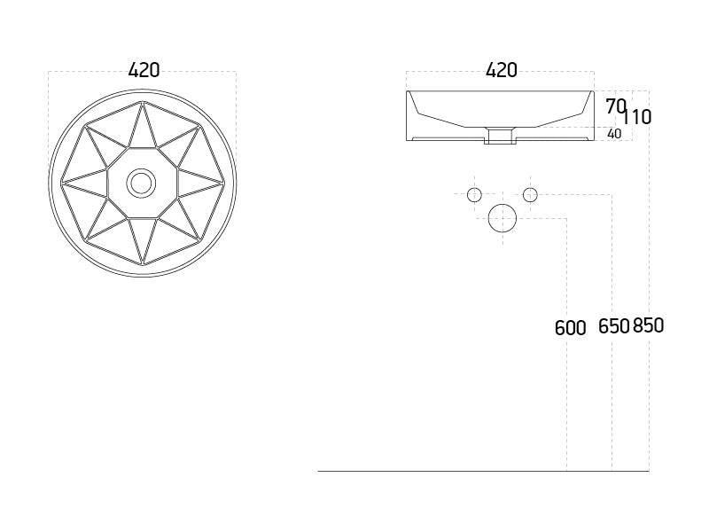 Lucco Diamente Çanak Lavabo 42 cm, Mat Hardal Sari