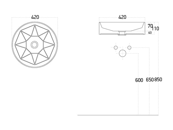 Lucco Diamente Çanak Lavabo 42 cm, Mat Petrol Mavi