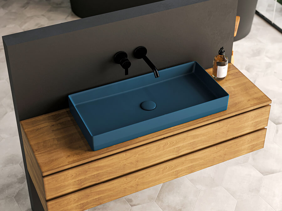 Lucco Balance Çanak Lavabo 75 cm, Mat Petrol Mavi