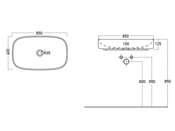 Lucco Matteo Çanak Lavabo 65 cm, Mat Buz Mavi