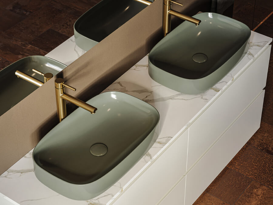 Lucco Matteo Çanak Lavabo 65 cm, Mat Yesil