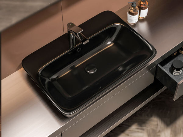 Lucco Mita Tezgah ustu Lavabo 65 cm, Parlak Siyah