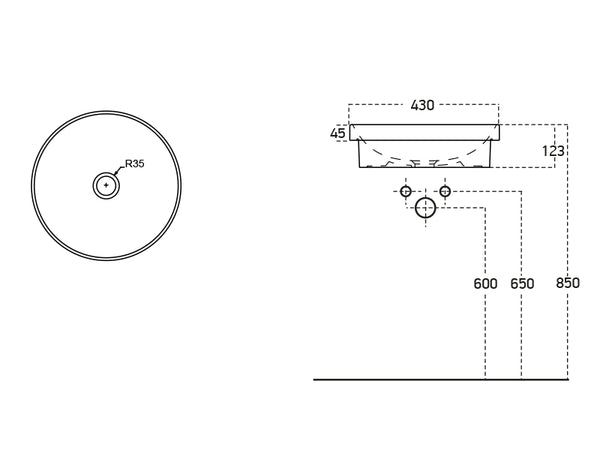 Lucco Laura Yarim Tezgah ustu Lavabo 43 cm, Mat Antrasit