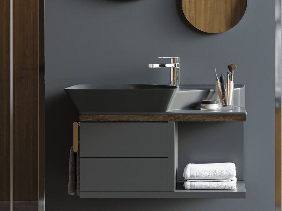 Lucco Poise-X Etajerli Lavabo 80 cm, Mat Antrasit