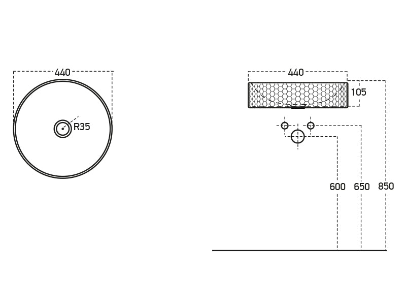 Lucco Siena Çanak Lavabo 44 cm, Mat Siyah