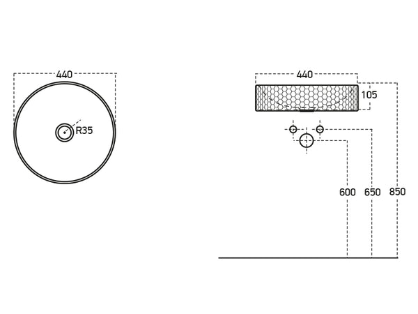 Lucco Siena Çanak Lavabo 44 cm, Mat Gumus Gri