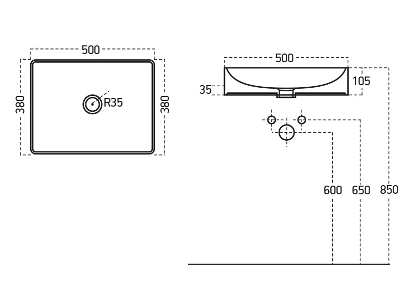 Lucco Square Çanak Lavabo 50 cm, Mat Antrasit