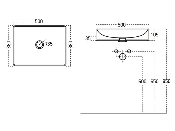 Lucco Square Çanak Lavabo 50 cm, Mat Siyah