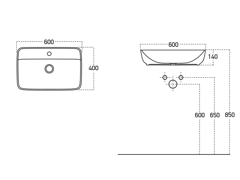 Lucco Vero Tezgah ustu Lavabo 60 cm, Parlak Siyah