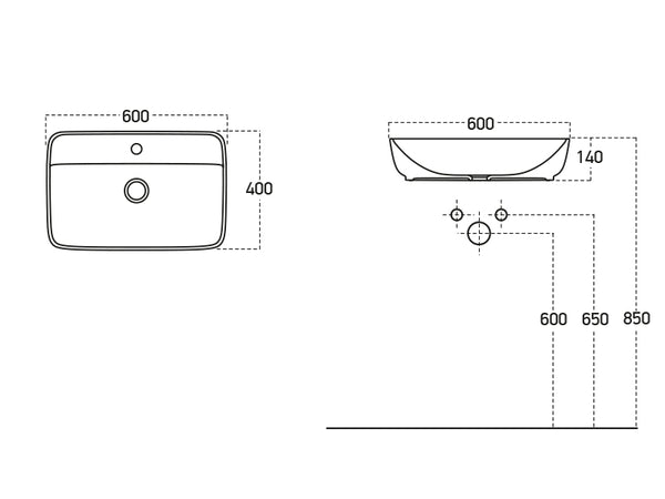 Lucco Vero Tezgah ustu Lavabo 60 cm, Parlak Siyah