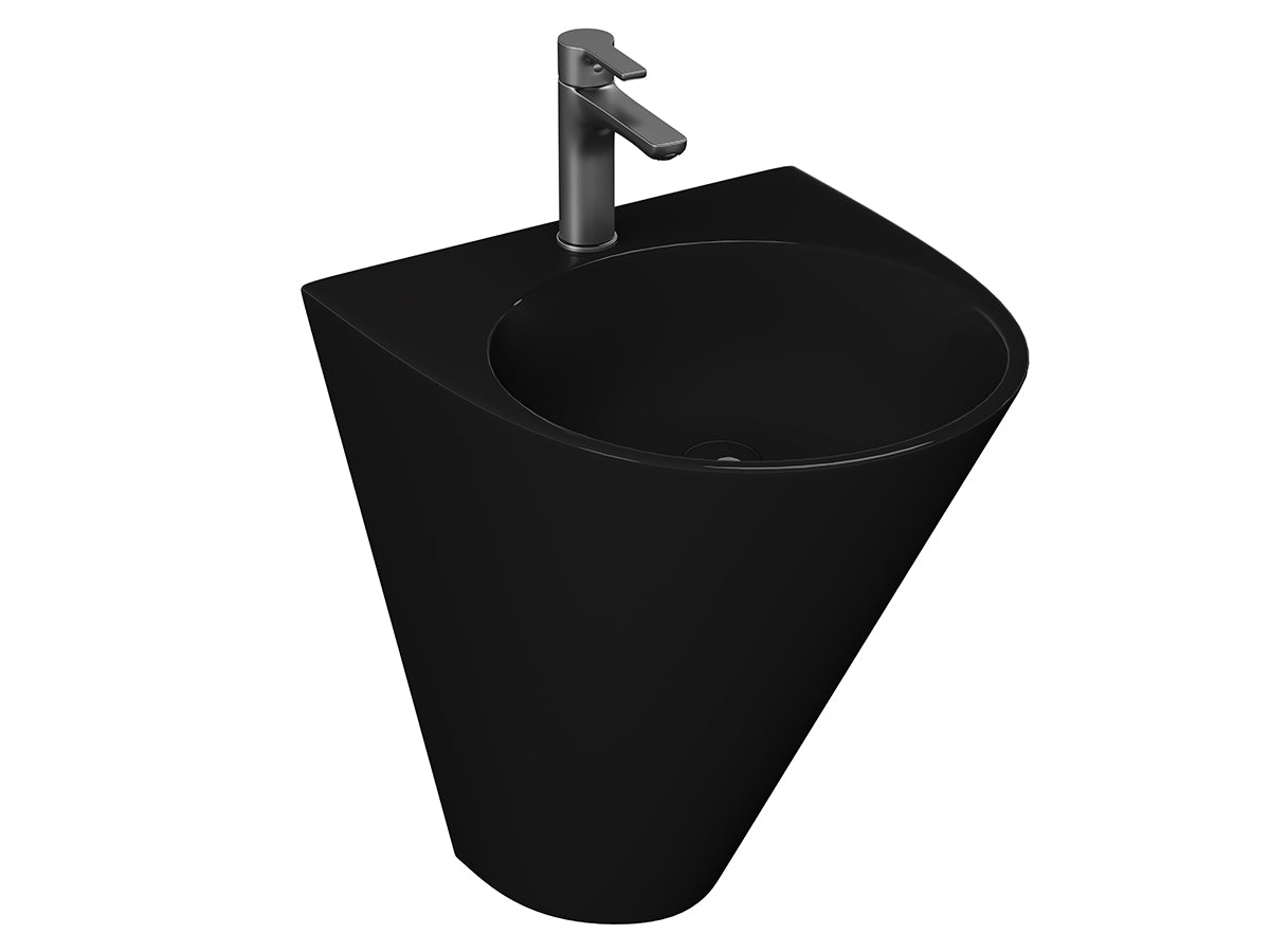 Lucco Garcia Asma Monoblok Lavabo 48 cm, Parlak Siyah