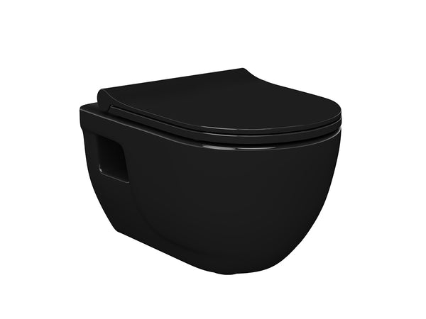 Lucco Brilla Rimless Asma Klozet Seti Parlak Siyah, 53 cm