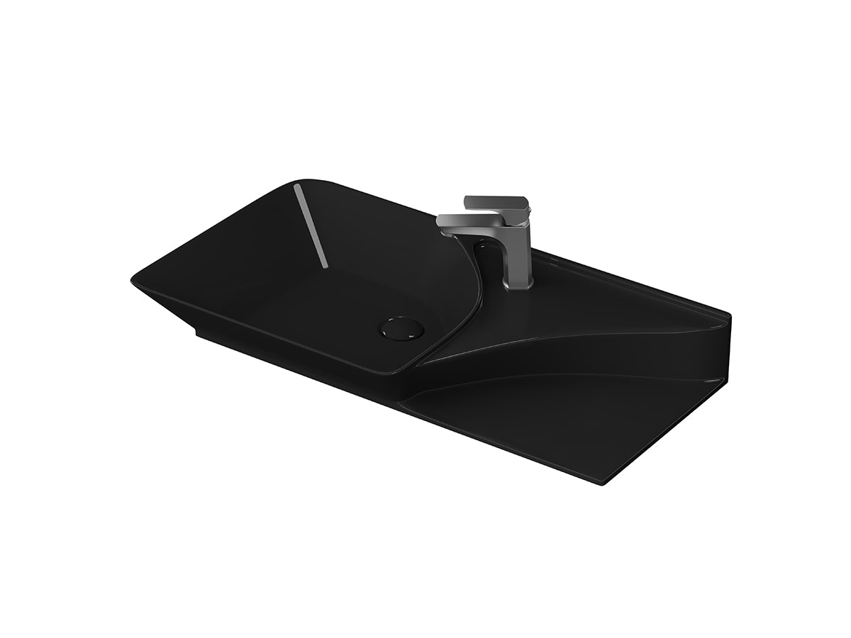 Lucco Poise-X Etajerli Lavabo 80 cm, Parlak Siyah