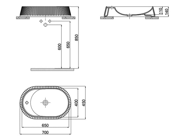 Lucco Pier Tezgah ustu Lavabo 65 cm, Mat Siyah