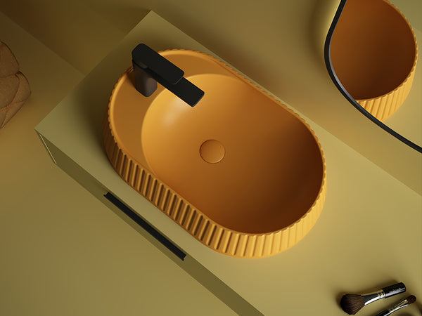 Lucco Pier Tezgah ustu Lavabo 65 cm, Mat Hardal Sari