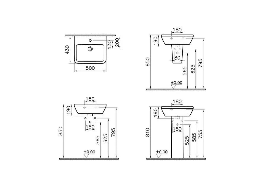 VitrA Integra Lavabo, Dikdörtgen, Kompakt, 50x43 cm