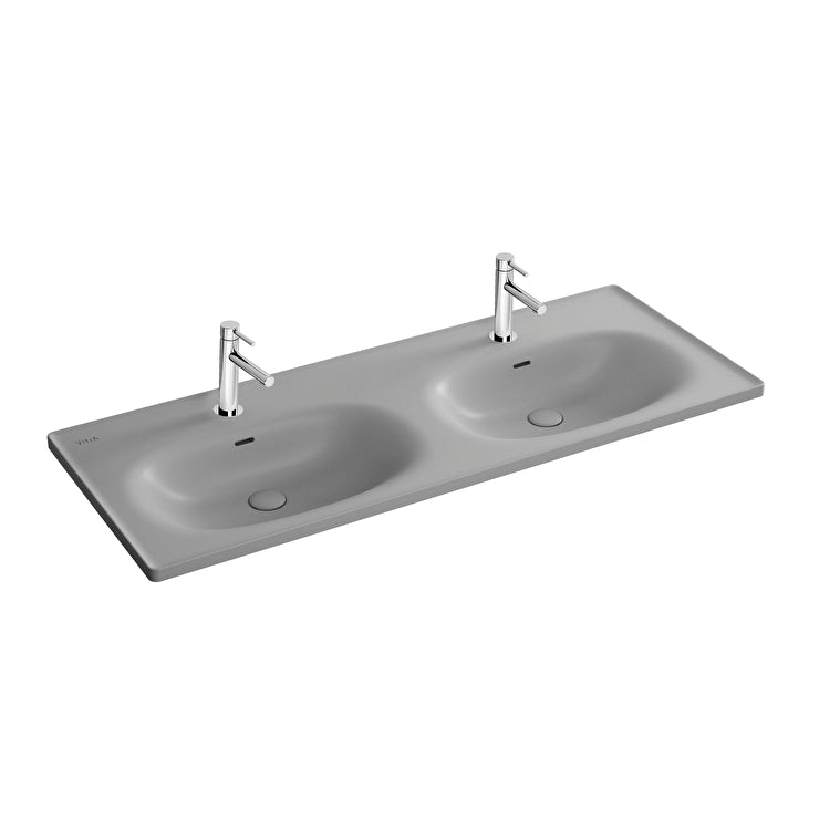 VitrA Equal Çift Gözlü Etajerli Lavabo, 130x52 cm, Mat Taş Gri