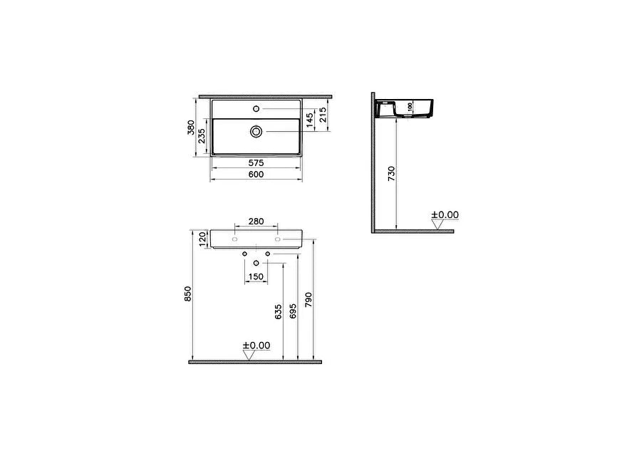 VitrA Archiplan Lavabo, Kompakt, 60x38 cm, Mat Terra Rosa