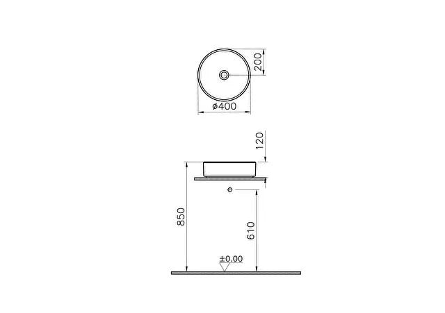 VitrA Archiplan Çanak Lavabo, Yuvarlak, 40x40 cm, Mat Taş Gri