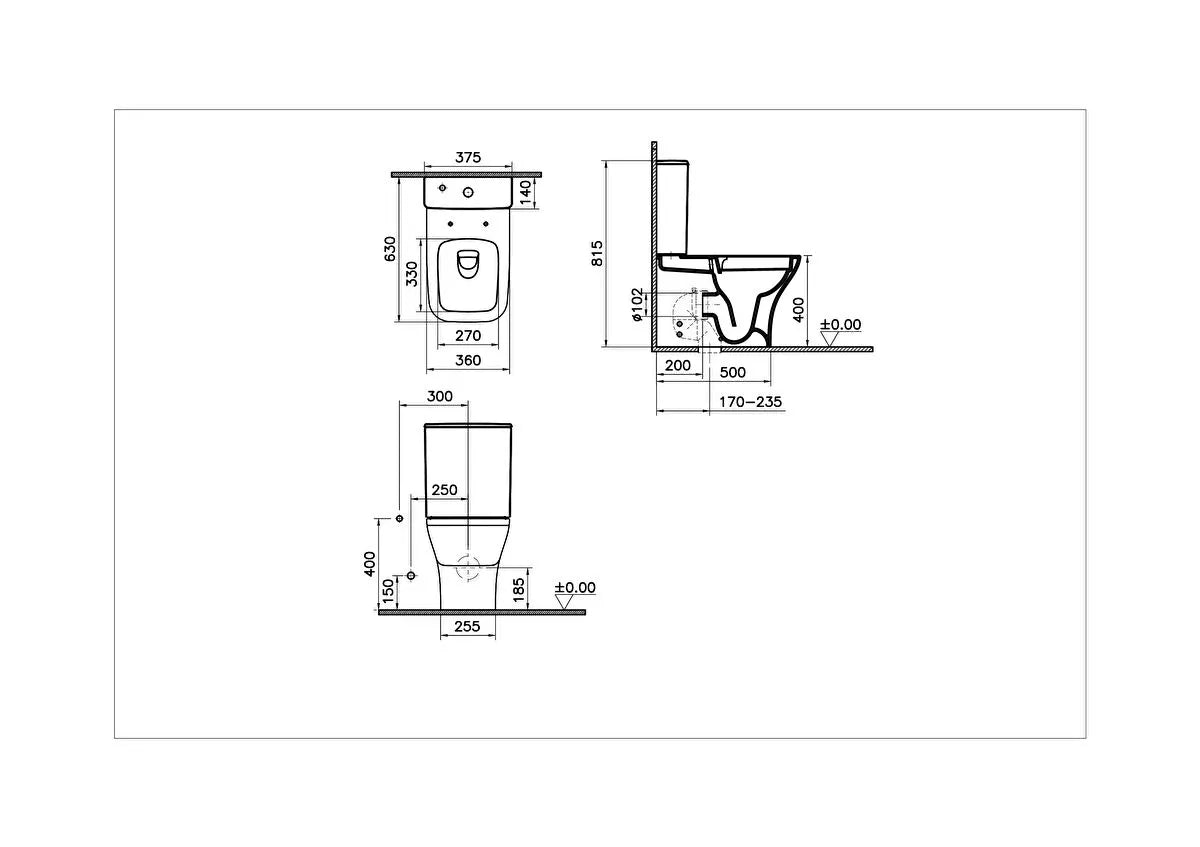 VitrA Zentrum Square Takım Klozet Seti ,SmoothFlush, 64 cm