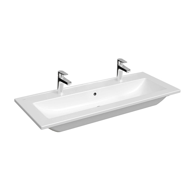 VitrA S20 Square Etajerli Çift Gözlü Lavabo, Dikdörtgen, 120x47 cm