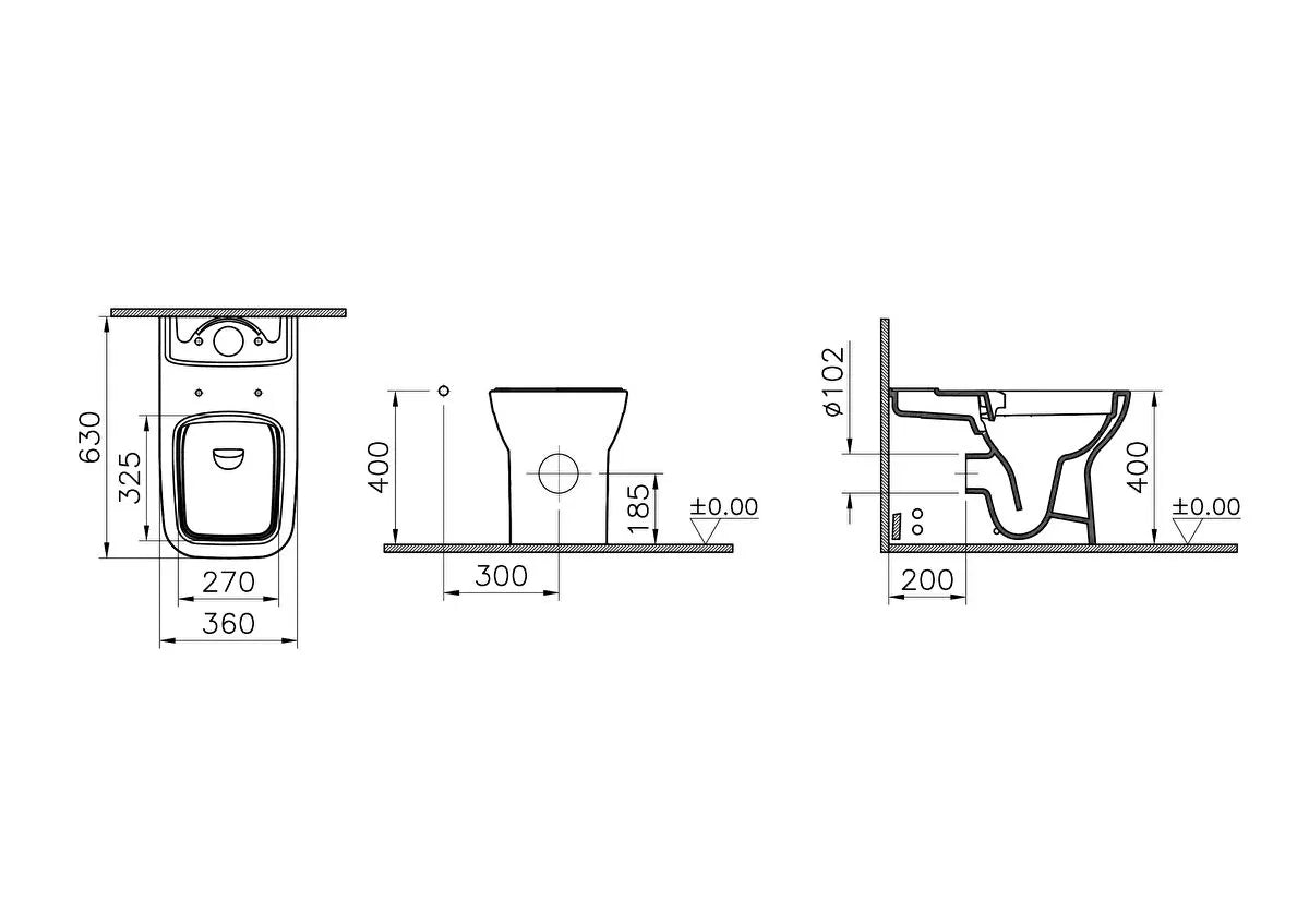 VitrA S20 Square Takım Klozet Seti, SmoothFlush, 63 cm