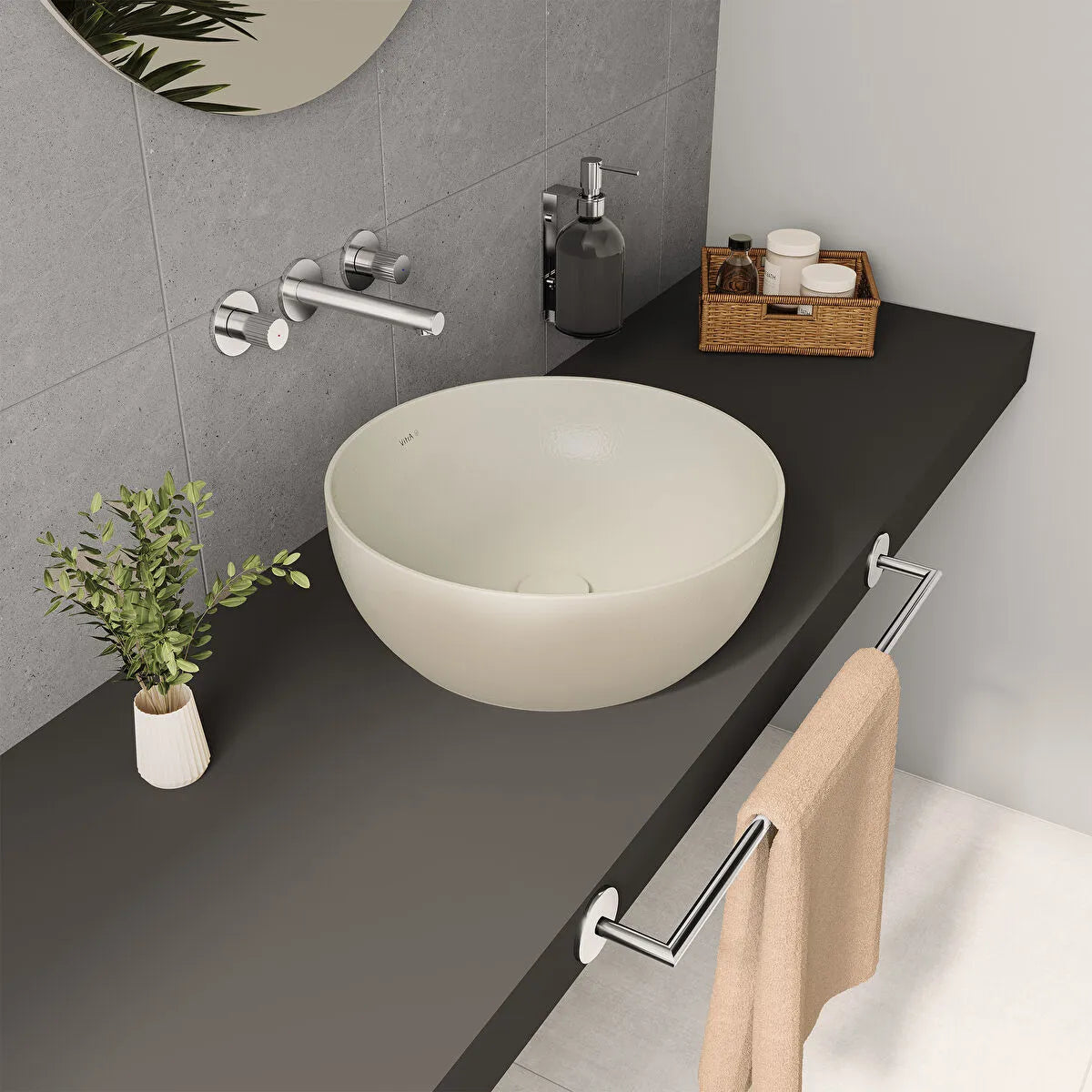 VitrA Outline Recycled Yuvarlak Çanak Lavabo, 41 cm, Mat Bej