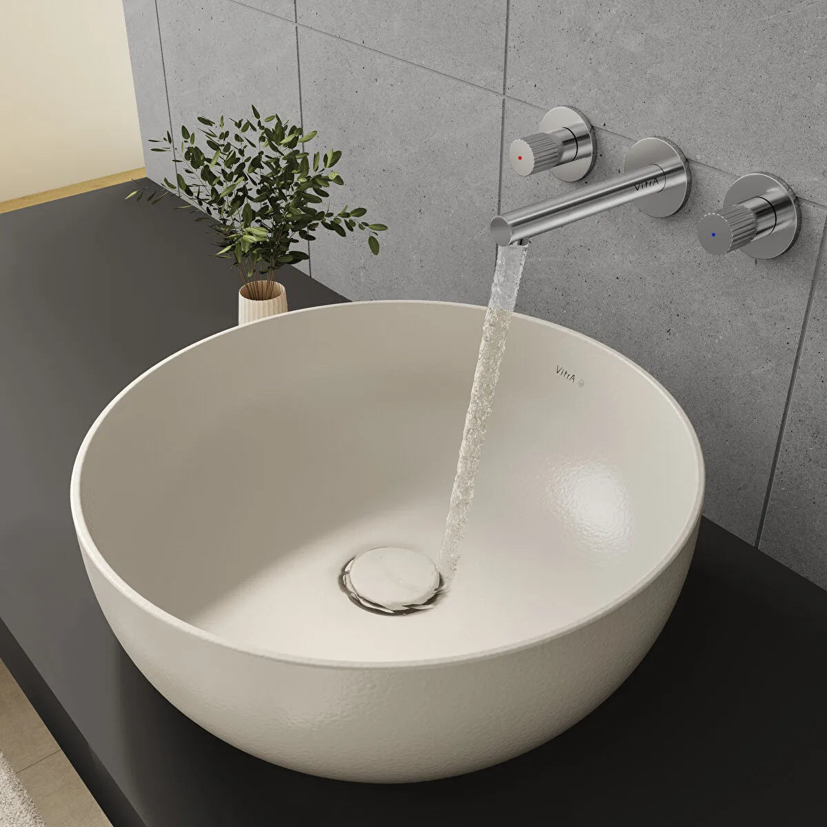 VitrA Outline Recycled Yuvarlak Çanak Lavabo, 41 cm, Mat Bej