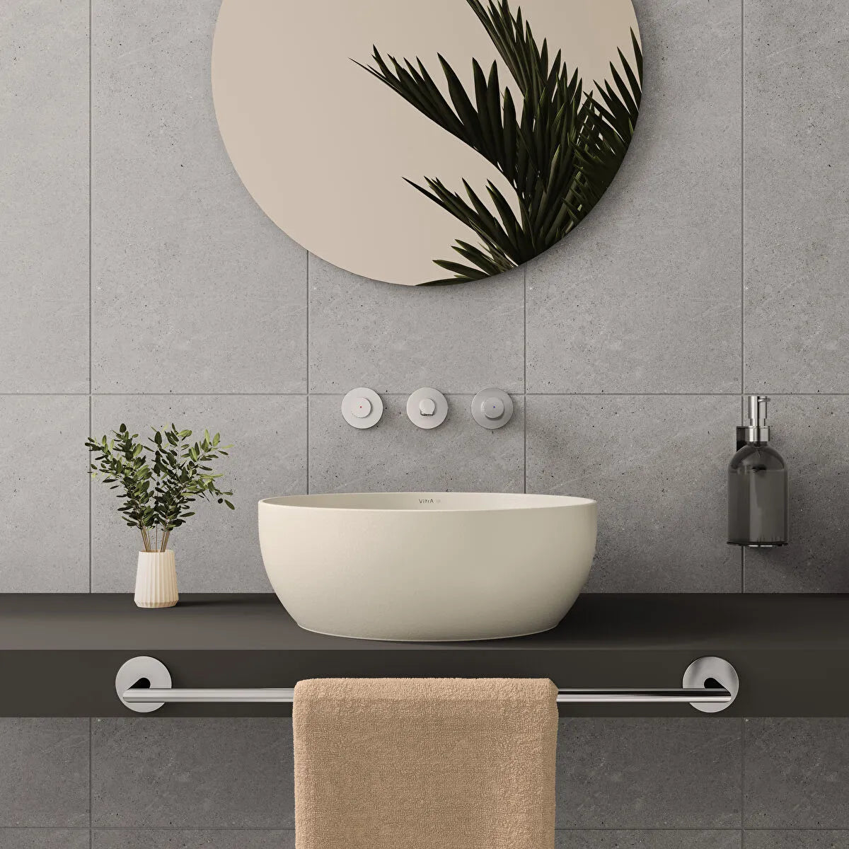 VitrA Outline Recycled Yuvarlak Çanak Lavabo, 41 cm, Mat Bej