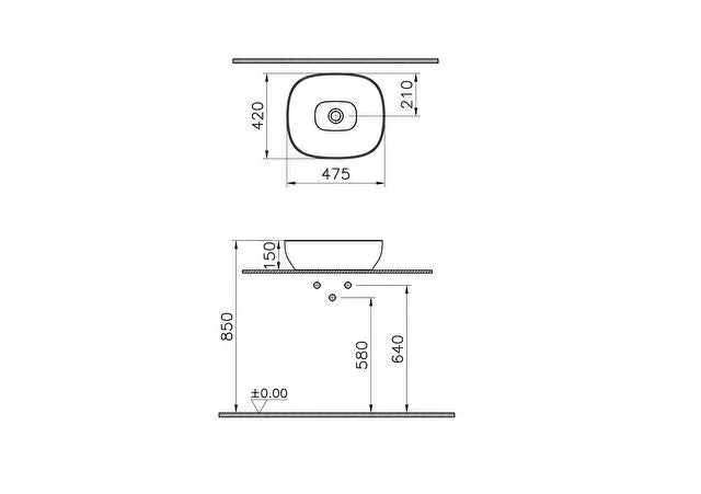 VitrA Outline Recycled Dikdörtgen Lavabo, 48x42 cm, Mat Bej