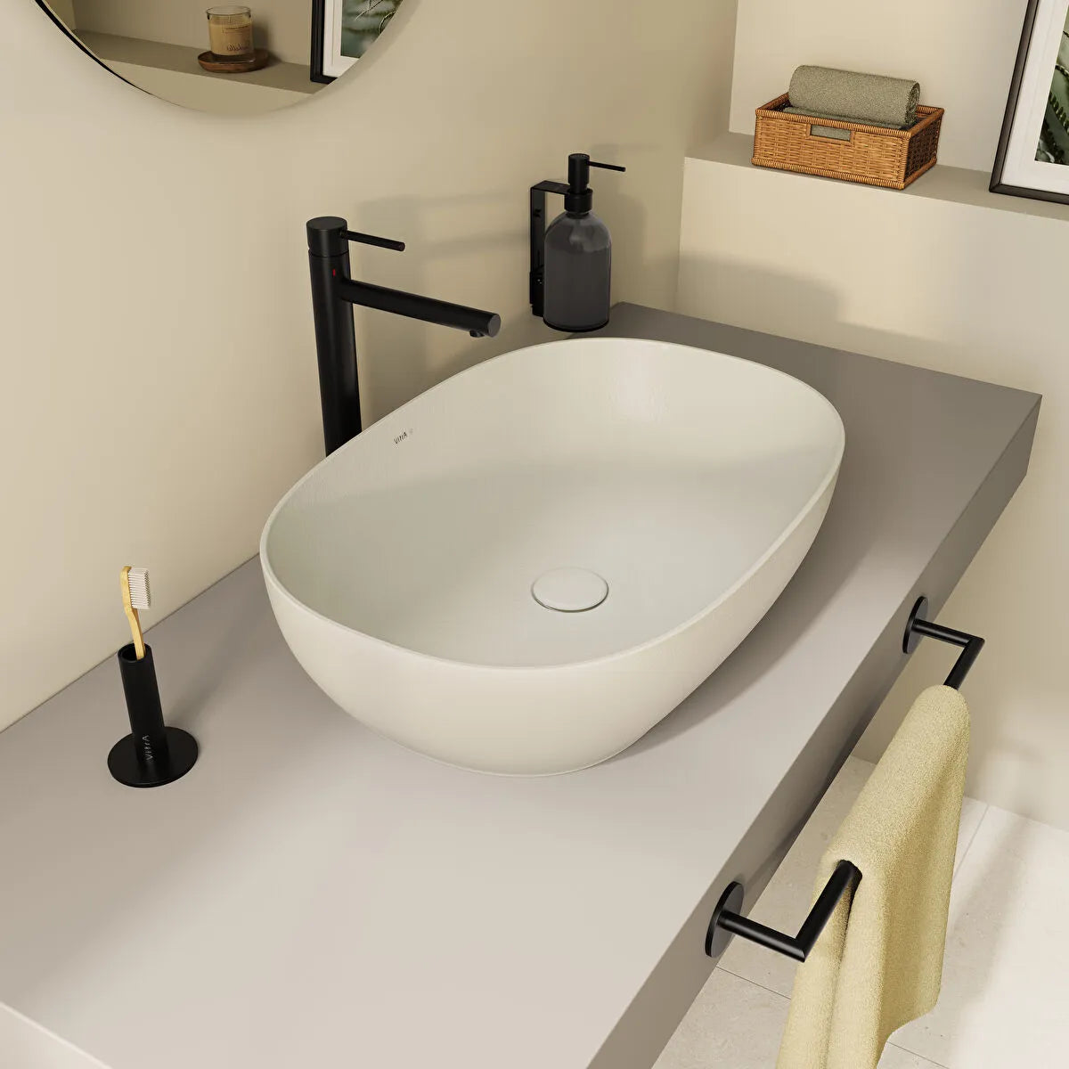 VitrA Outline Recycled Oval Lavabo, 60x41 cm, Mat Bej