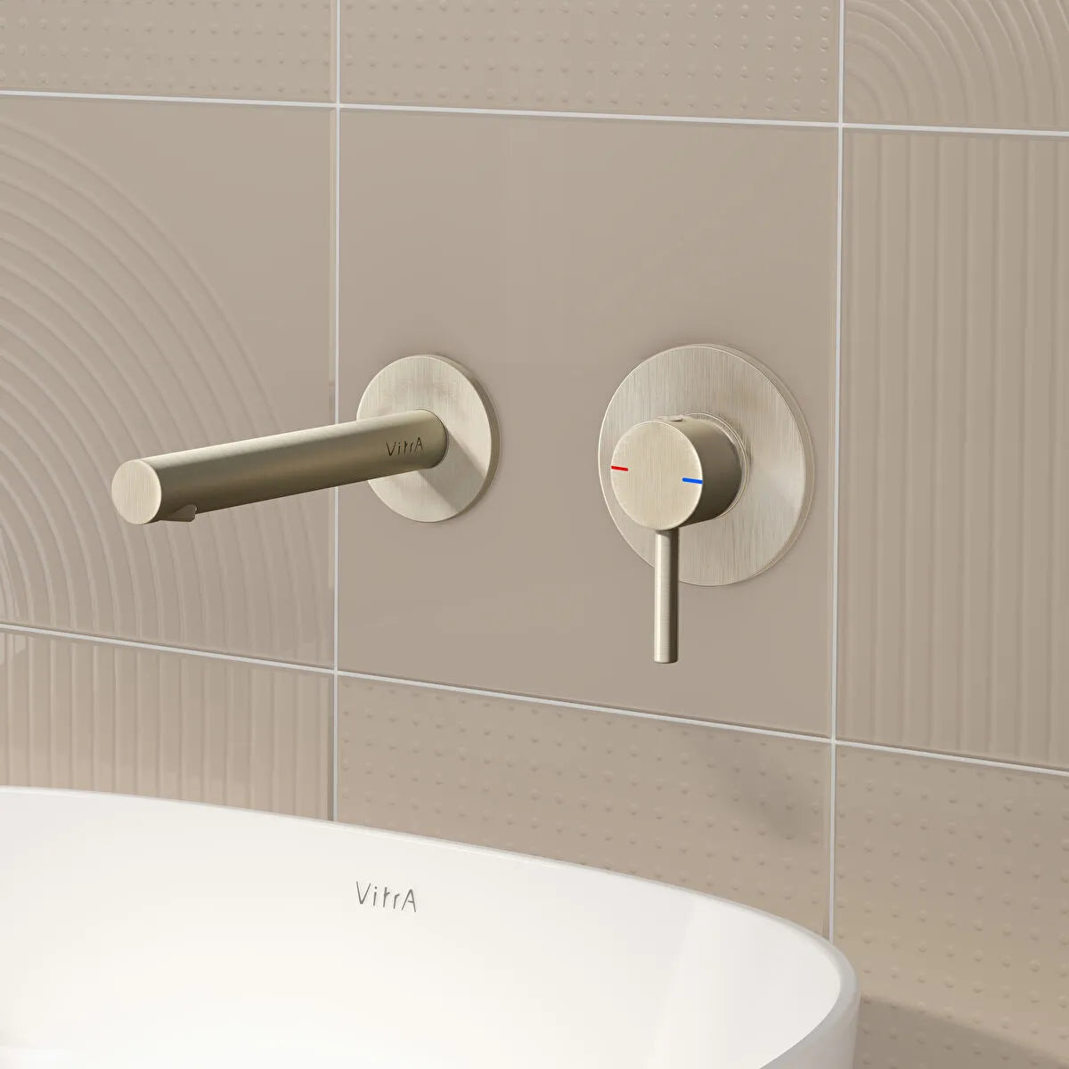 VitrA Origin Ankastre Lavabo Bataryası (2 Rozetli) (Sıva Üstü Grubu), Fırçalı Nikel