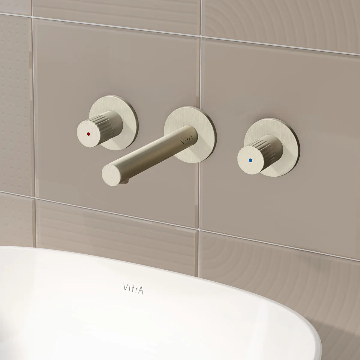 VitrA Origin Ankastre Lavabo Bataryası (3 Rozetli) (Sıva Üstü Grubu), Fırçalı Nikel